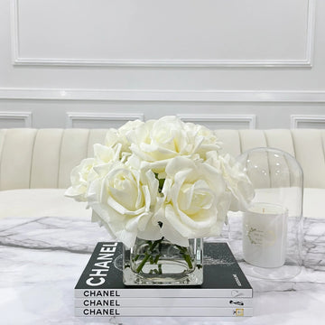 Premium Real Touch Forever White Roses Arrangement